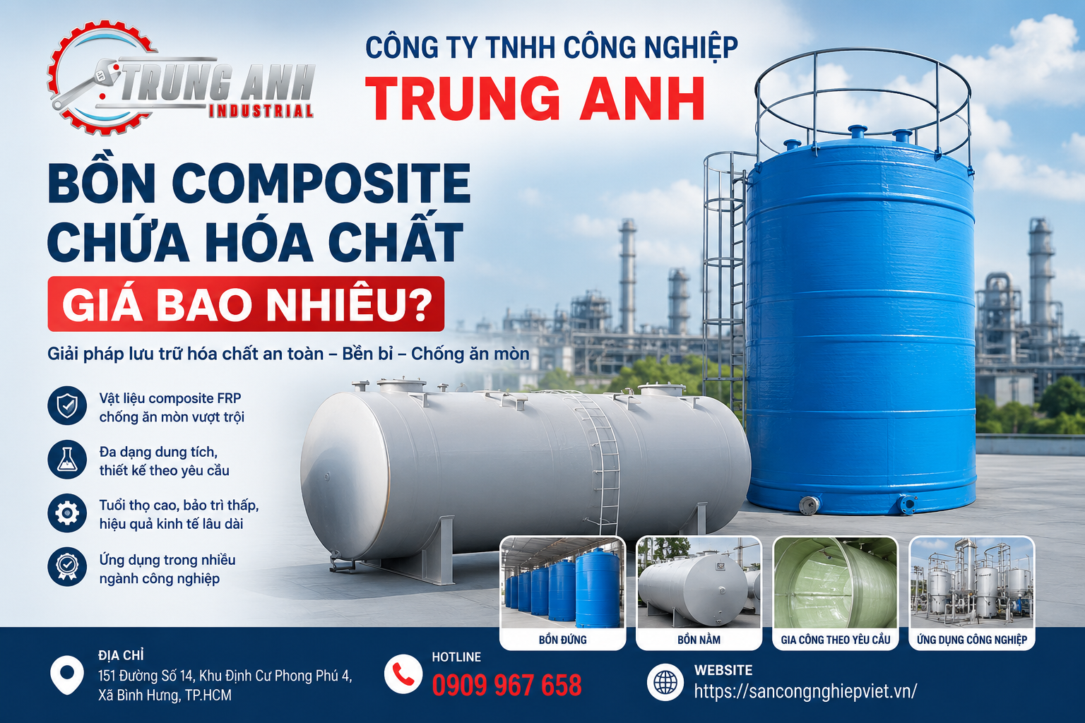 bồn composite chứa hóa chất giá bao nhiêu