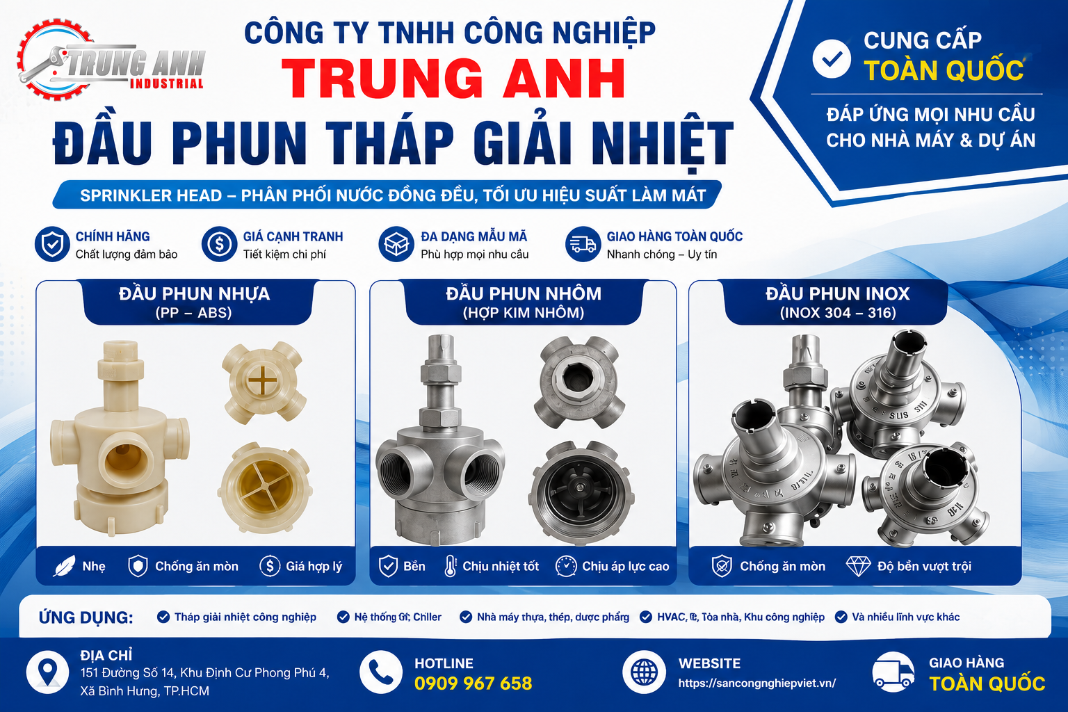 cung cấp đầu phun tháp giải nhiệt toàn quốc